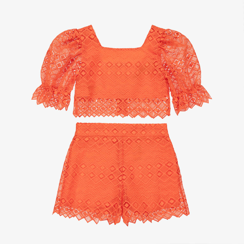 Abel & Lula-Orange Lace Shorts Set | Childrensalon Outlet