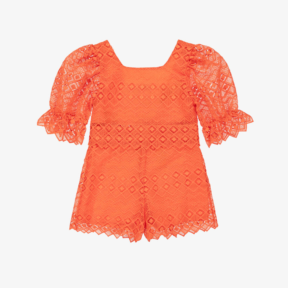 Abel & Lula-Orange Lace Shorts Set | Childrensalon Outlet