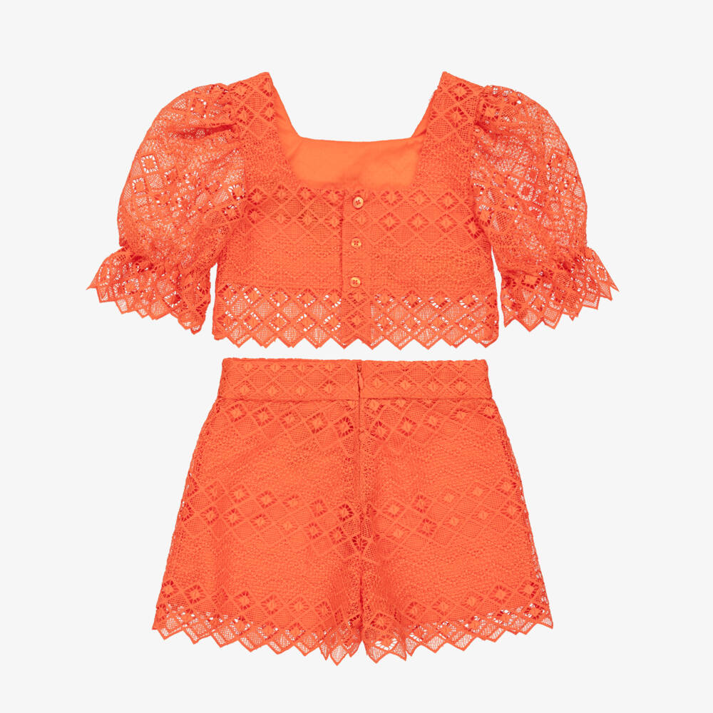 Abel & Lula-Orange Lace Shorts Set | Childrensalon Outlet