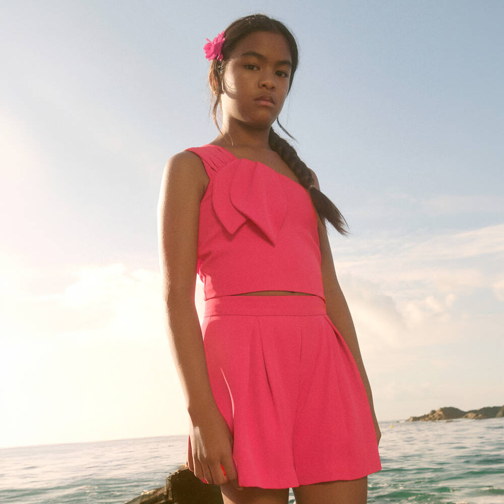 Abel & Lula-Pink Crepe Shorts Set | Childrensalon Outlet