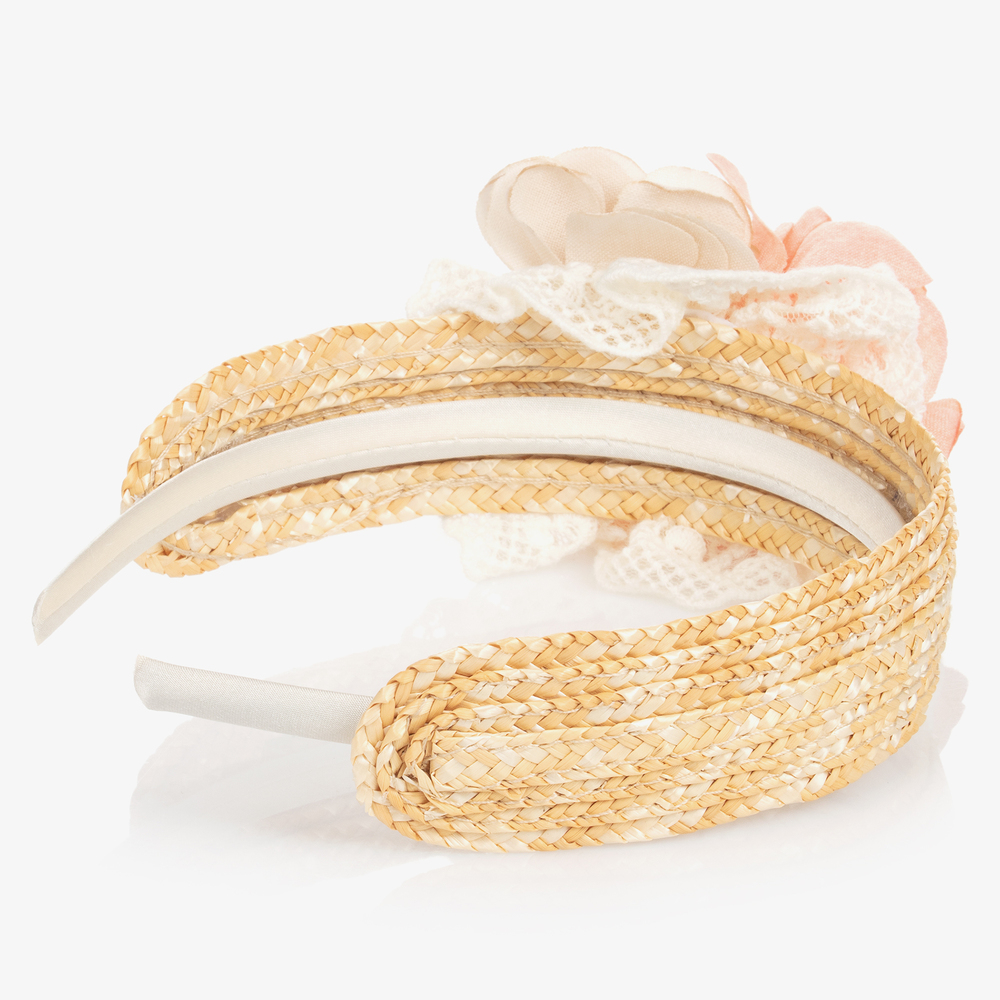 Abel & Lula-Pink Floral & Straw Hairband | Childrensalon Outlet