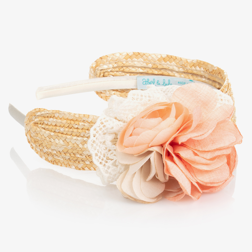 Abel & Lula-Pink Floral & Straw Hairband | Childrensalon Outlet
