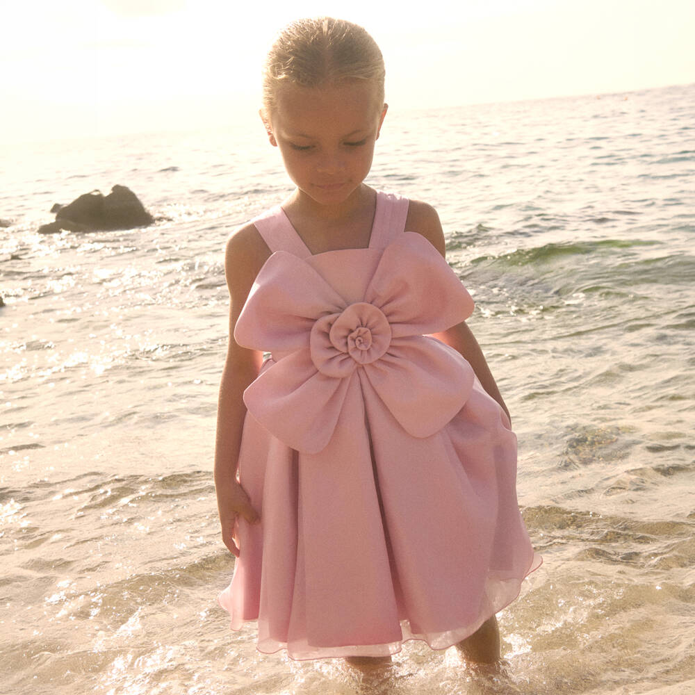 Abel & Lula-Pink Flower Satin Dress | Childrensalon Outlet