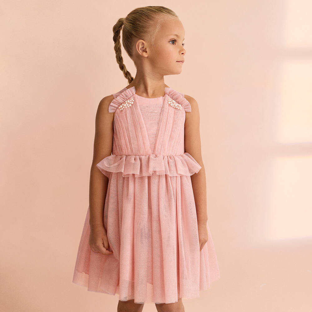 Abel & Lula-Pink Glitter Tulle Dress | Childrensalon Outlet