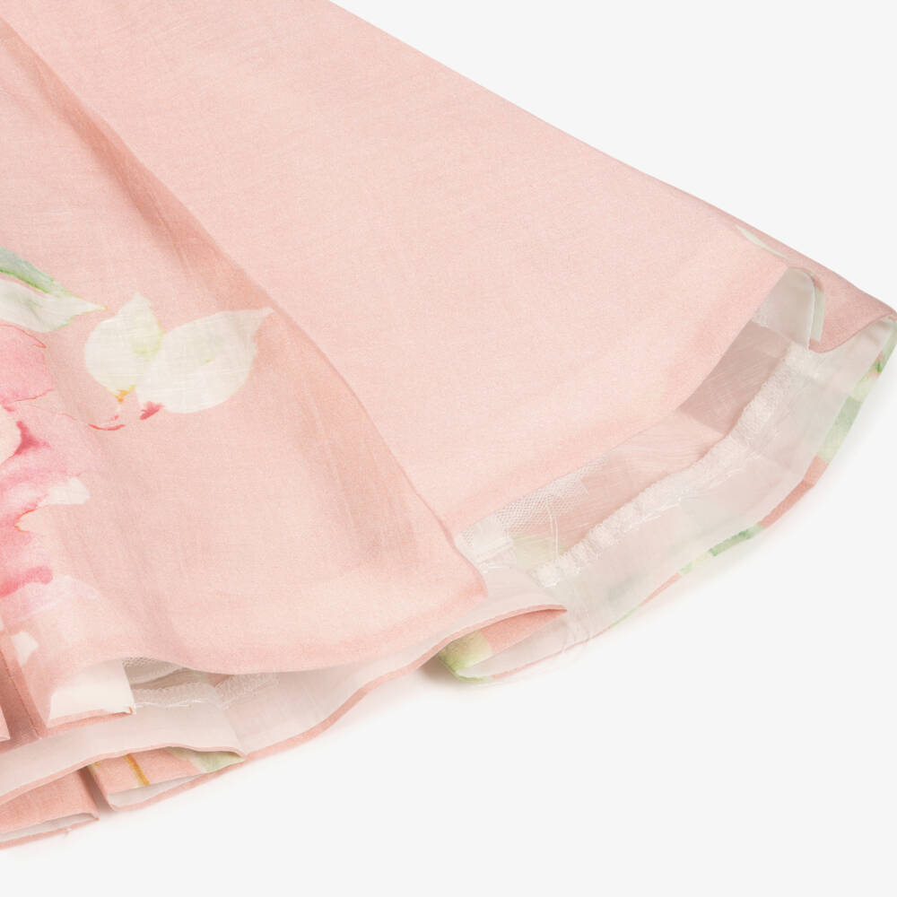Abel & Lula-Pink Linen Floral Bow Belt Dress | Childrensalon Outlet