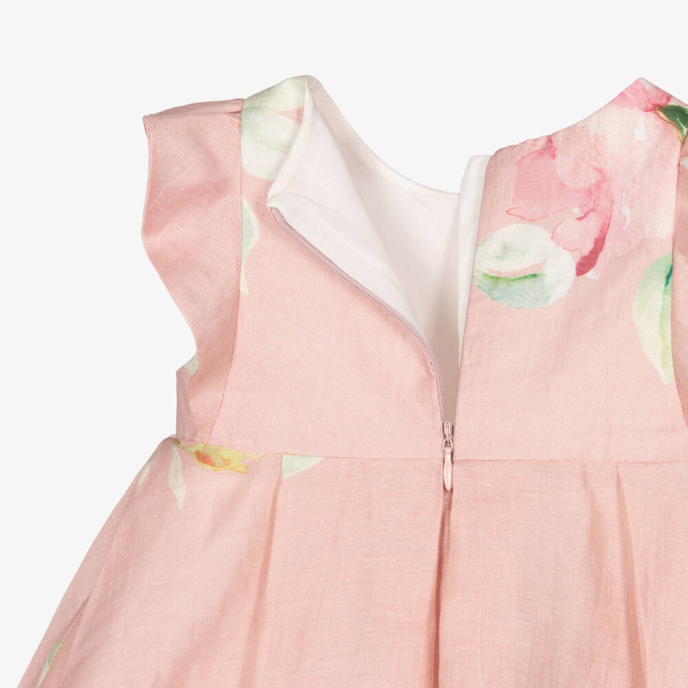 Abel & Lula-Pink Linen Floral Bow Belt Dress | Childrensalon Outlet