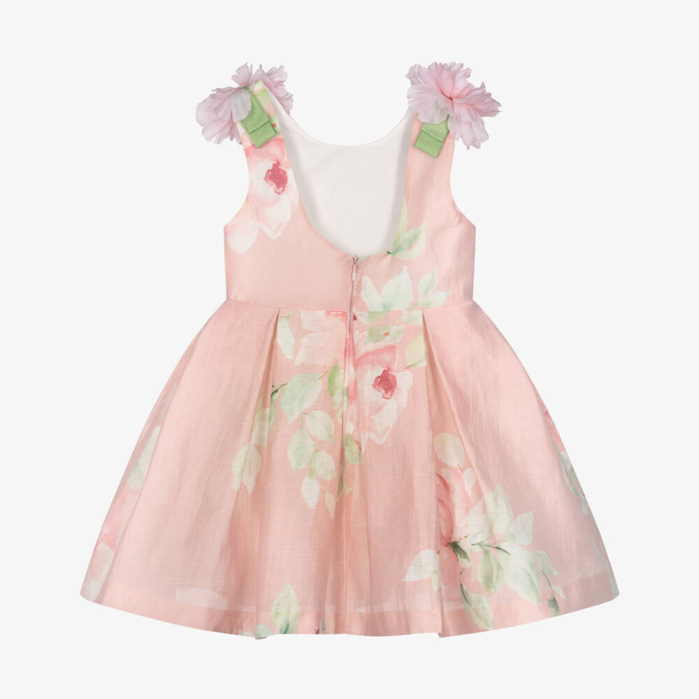 Abel & Lula-Pink Linen Floral Dress | Childrensalon Outlet