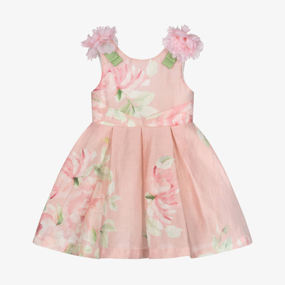 Abel & Lula-Pink Linen Floral Dress | Childrensalon Outlet