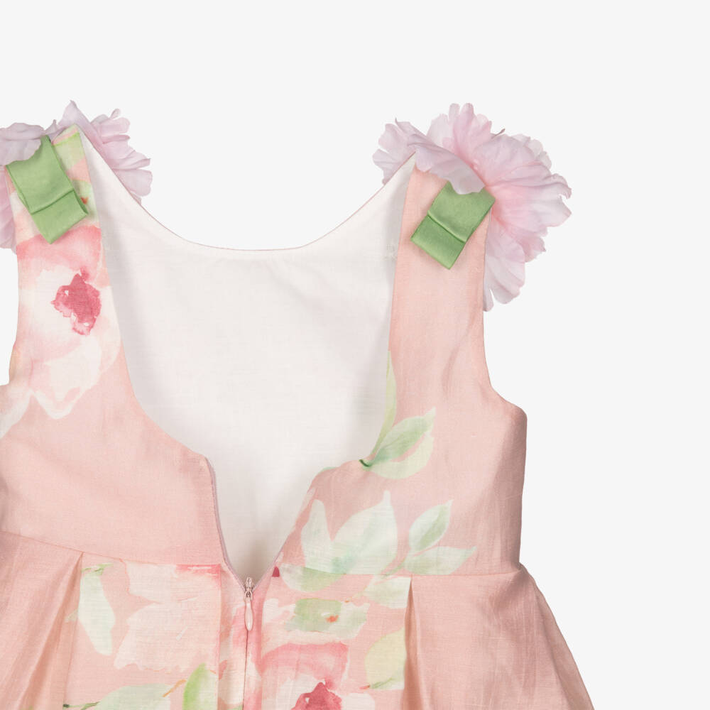 Abel & Lula-Pink Linen Floral Dress | Childrensalon Outlet