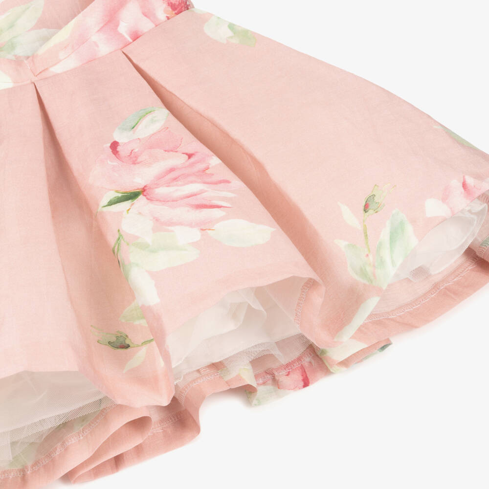 Abel & Lula-Pink Linen Floral Dress | Childrensalon Outlet