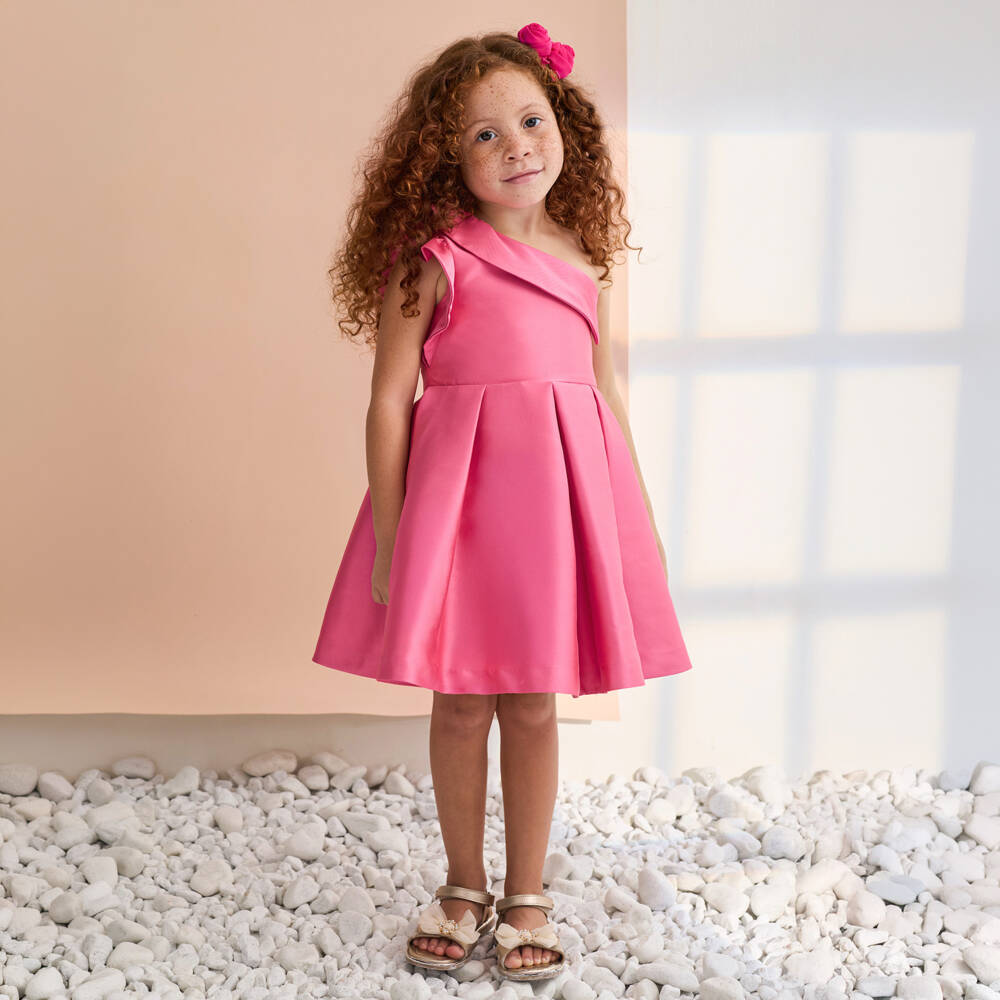Abel & Lula-Pink One Shoulder Satin Dress | Childrensalon Outlet