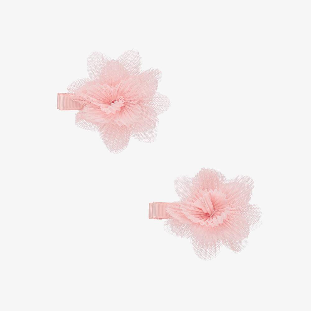 Abel & Lula-Pink Plisse Flower Hair Clips 2pk | Childrensalon Outlet