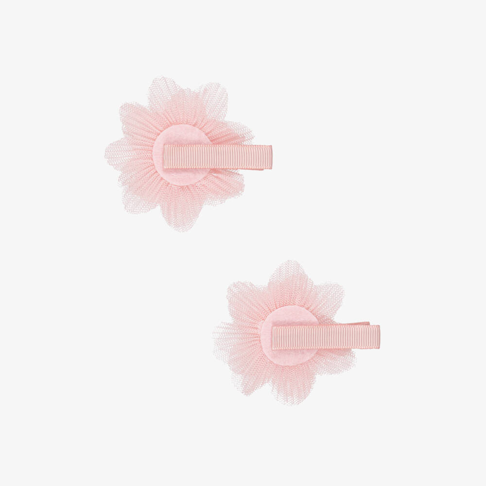 Abel & Lula-Pink Plisse Flower Hair Clips 2pk | Childrensalon Outlet