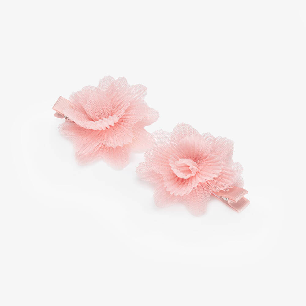 Abel & Lula-Pink Plisse Flower Hair Clips 2pk | Childrensalon Outlet