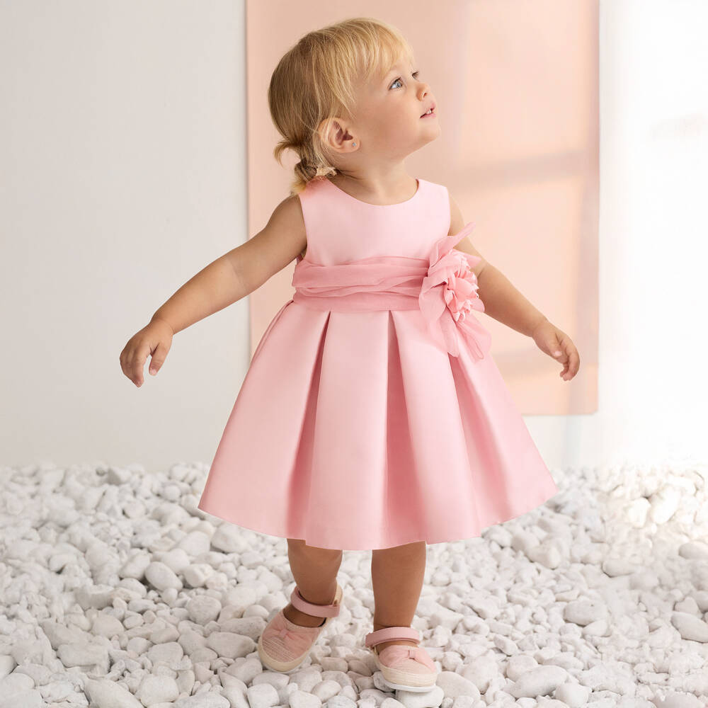 Abel & Lula-Pink Satin Rose Tulle Belt Dress | Childrensalon Outlet
