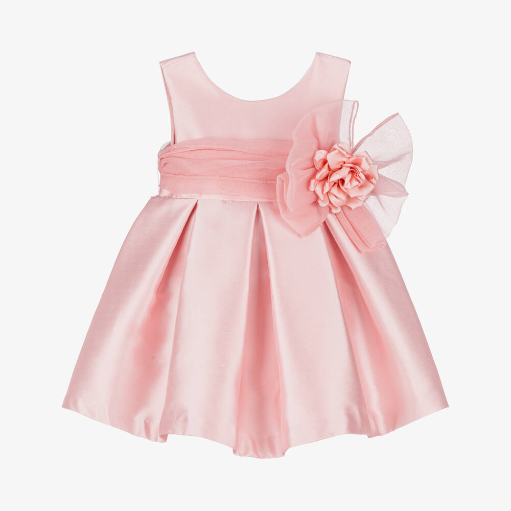 Abel & Lula-Pink Satin Rose Tulle Belt Dress | Childrensalon Outlet