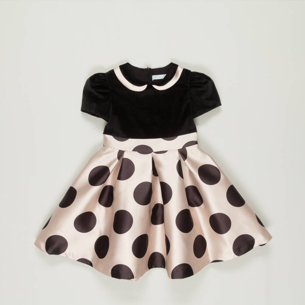 Abel & Lula-Preloved Girls Black & Beige Velvet Polka Dot Dress (7 years) | Childrensalon Outlet