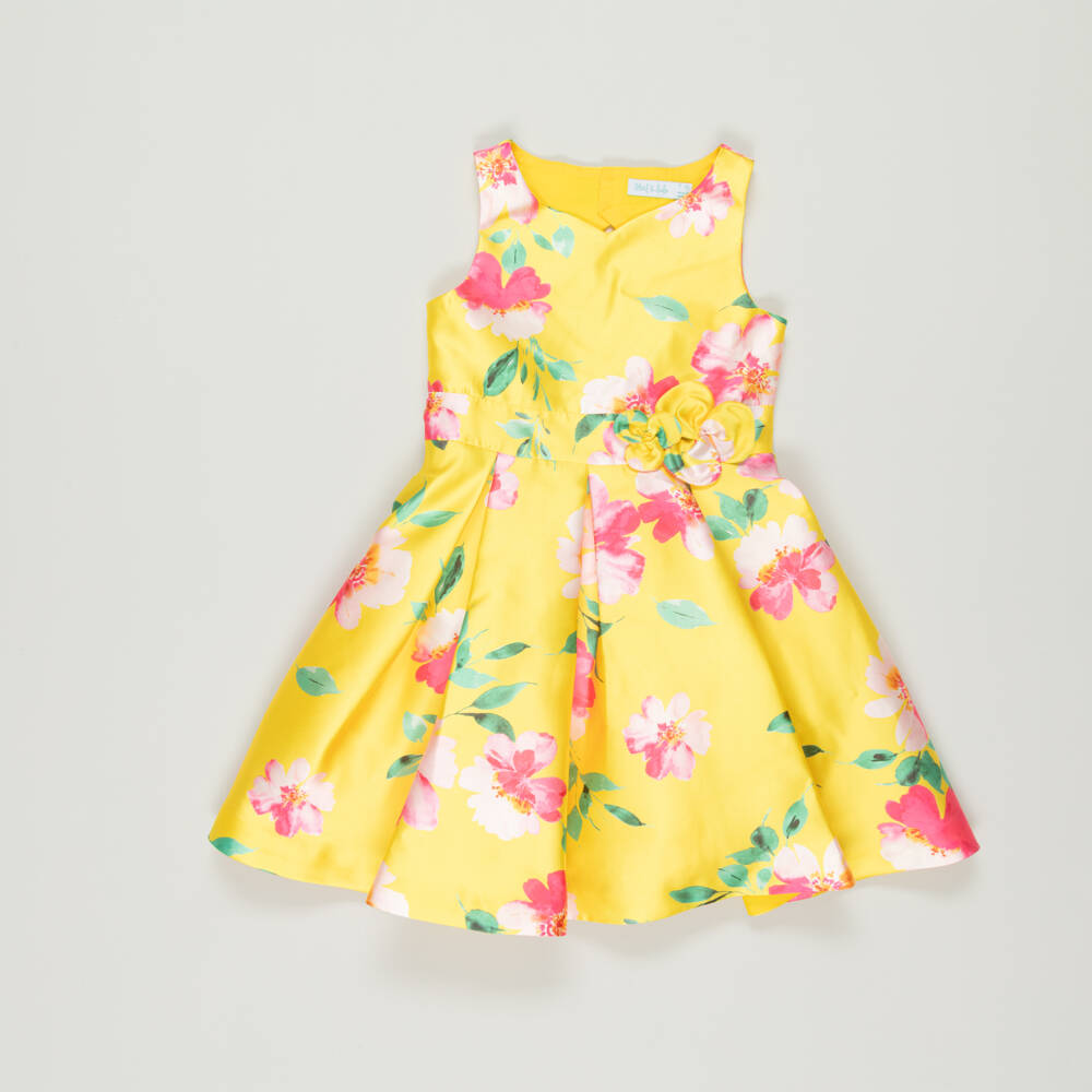 Abel & Lula-Preloved Girls Yellow Satin Floral Dress (7 years) | Childrensalon Outlet