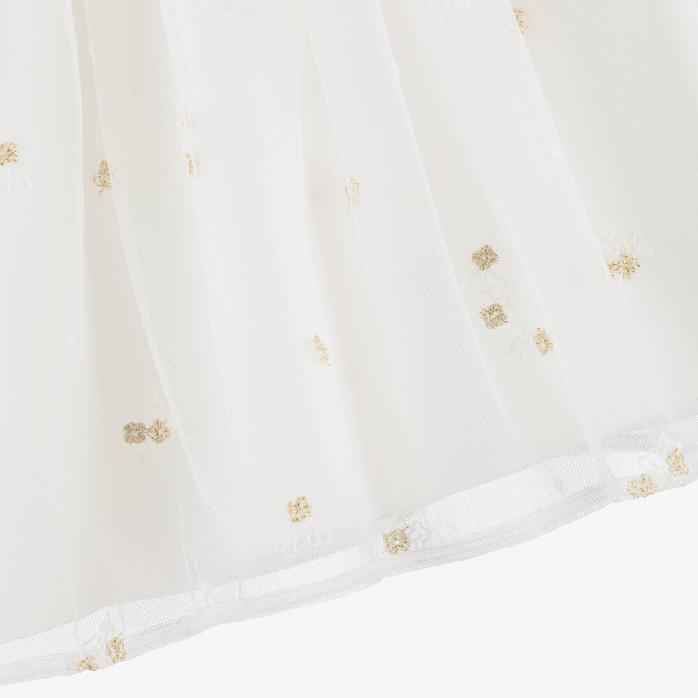 Abel & Lula-White & Gold Flower Tulle Dress | Childrensalon Outlet