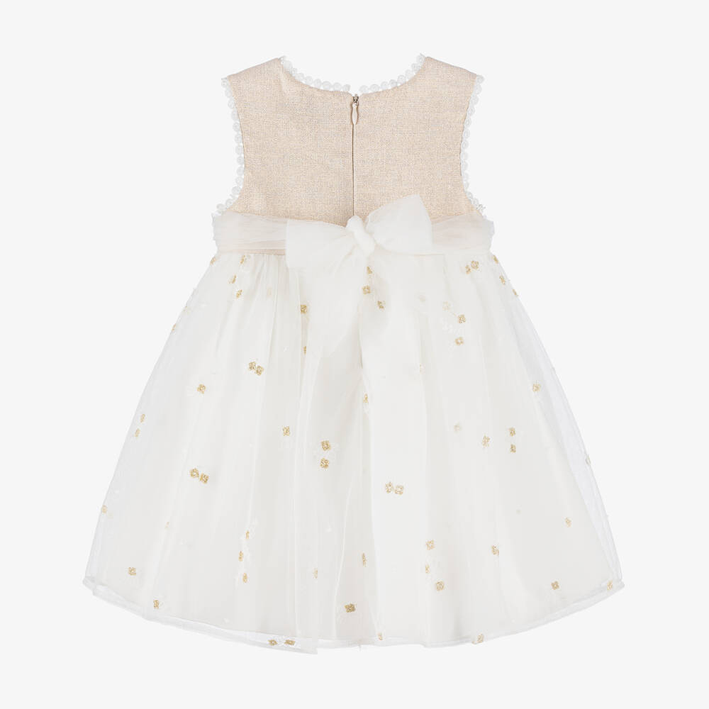 Abel & Lula-White & Gold Flower Tulle Dress | Childrensalon Outlet