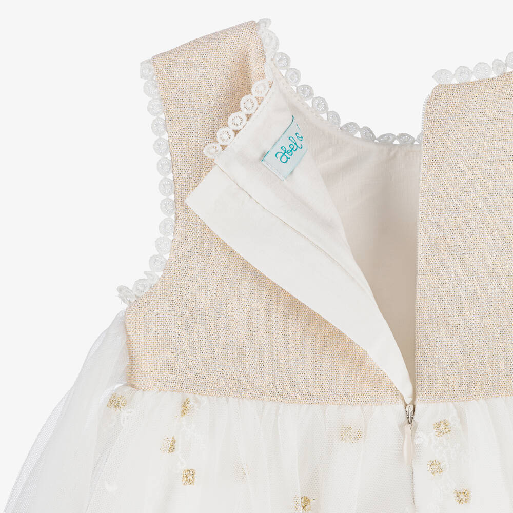 Abel & Lula-White & Gold Flower Tulle Dress | Childrensalon Outlet