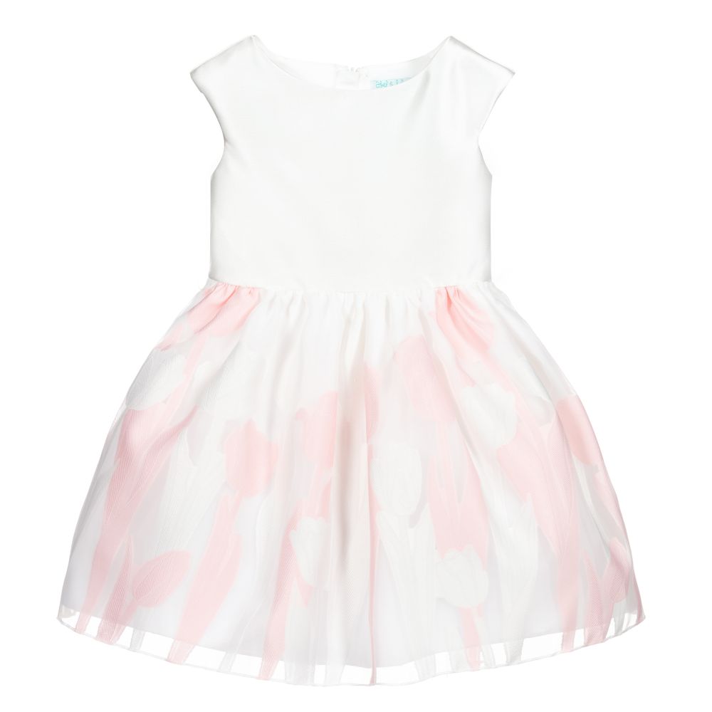 Abel & Lula-White & Pink Satin Dress | Childrensalon Outlet