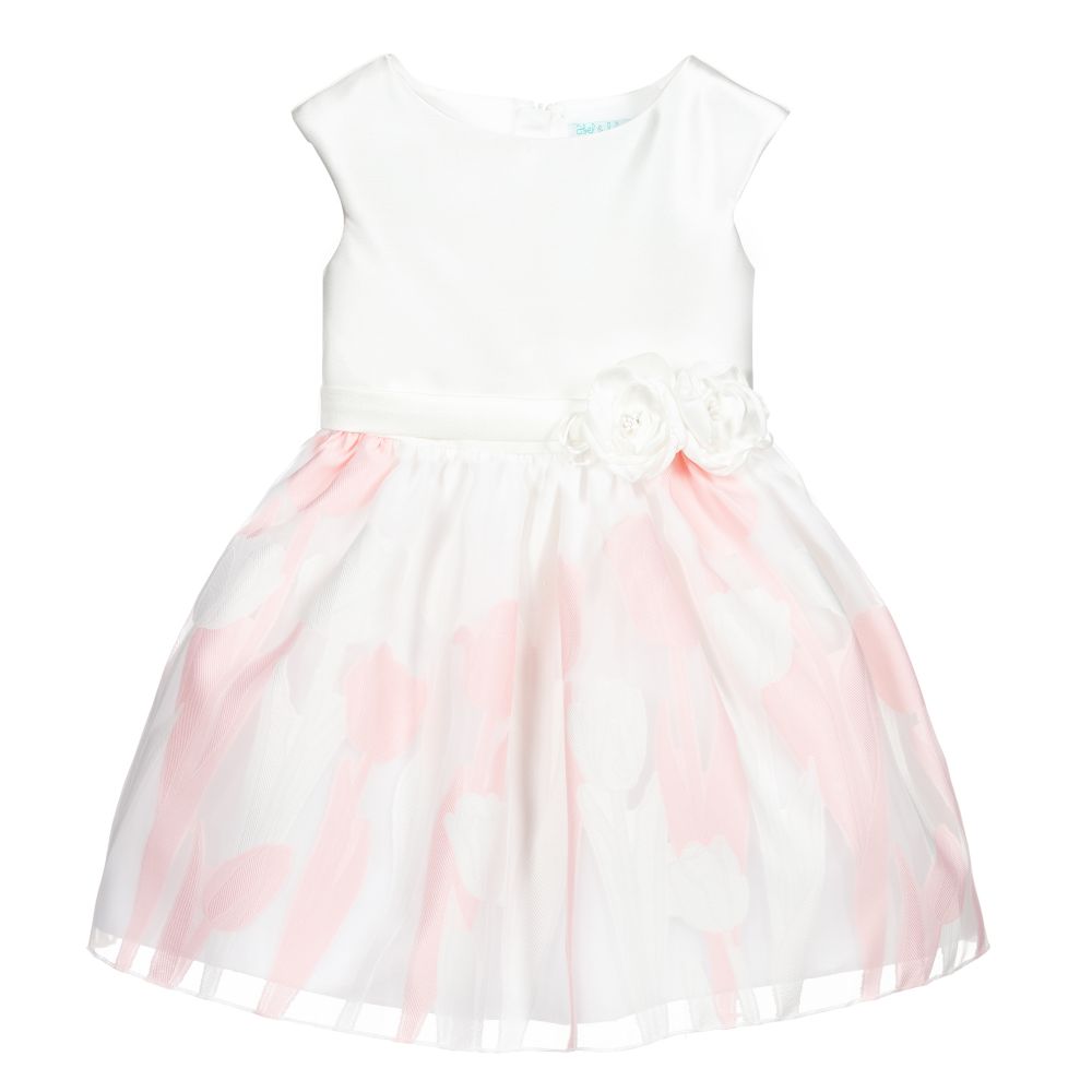Abel & Lula - White & Pink Satin Dress | Childrensalon