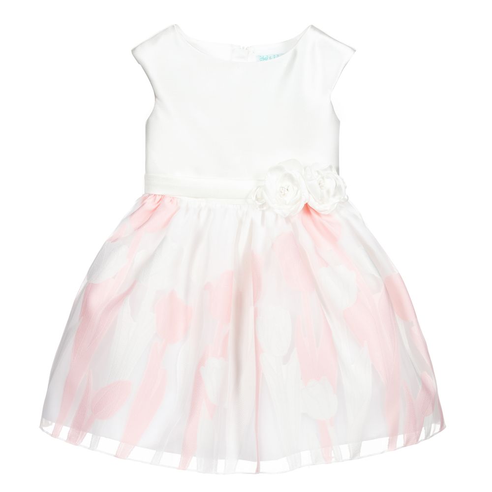 Abel & Lula - Robe blanche et rose en satin | Childrensalon