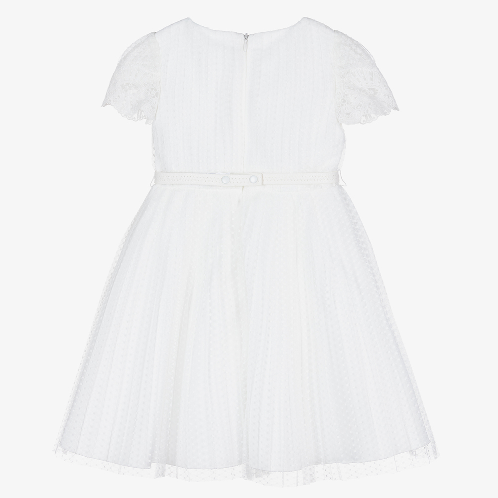 Abel & Lula - White Pleated Tulle Dress | Childrensalon Outlet