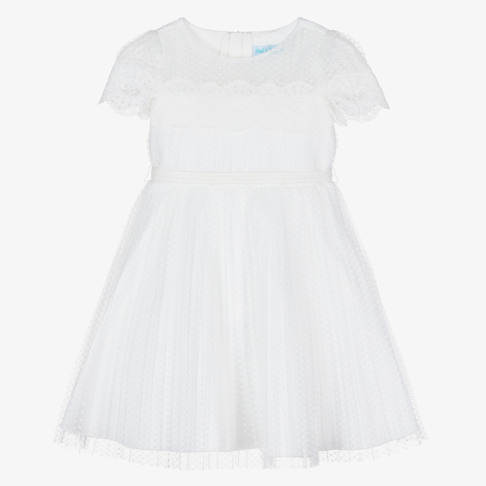 Abel & Lula - White Pleated Tulle Dress | Childrensalon