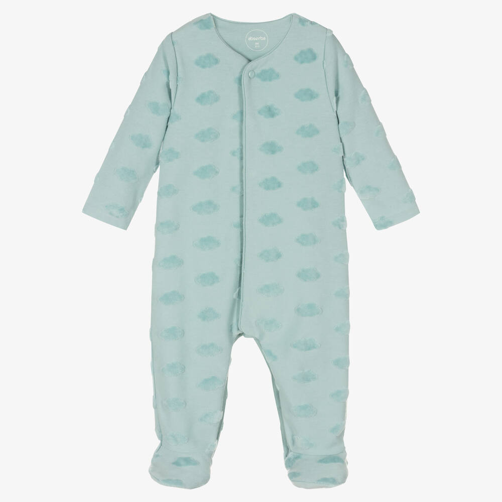 Absorba - Aqua Blue Cotton & Velour Cloud Babygrow | Childrensalon