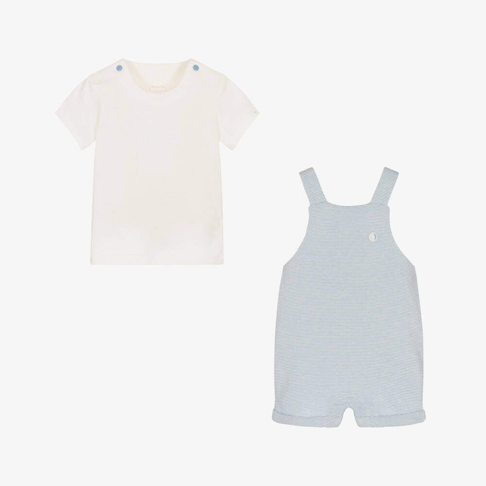 Absorba-Baby Boys Blue Striped Dungaree Set | Childrensalon Outlet