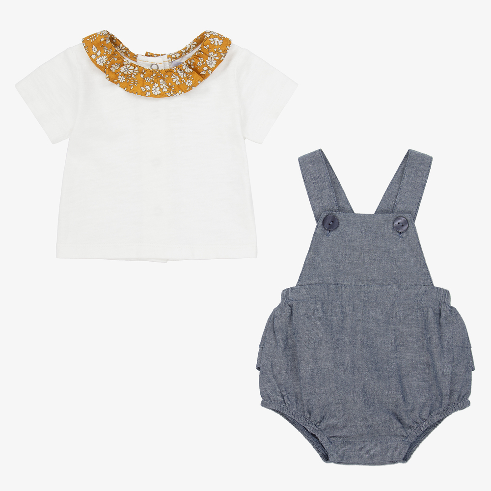 Absorba-Baby Girls Blue Dungaree Set | Childrensalon Outlet