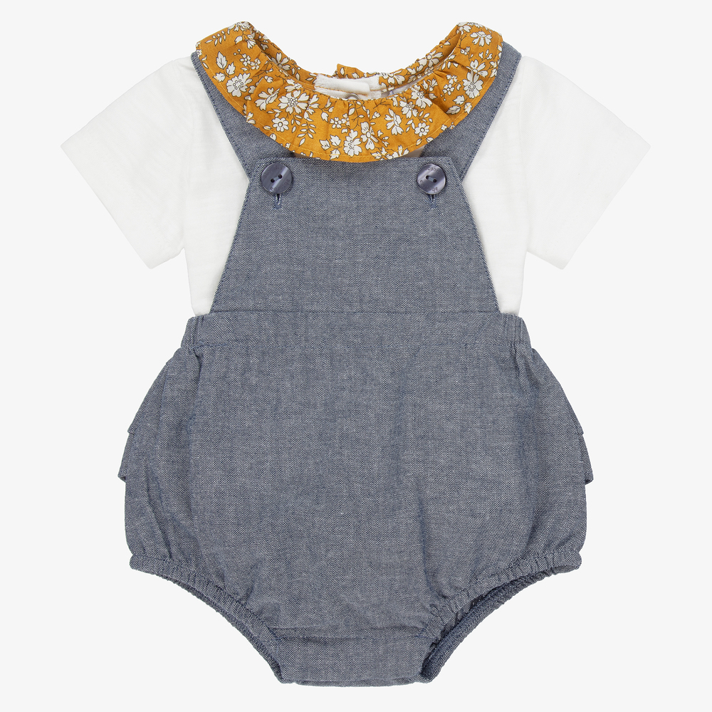 Absorba - Baby Girls Blue Dungaree Set | Childrensalon