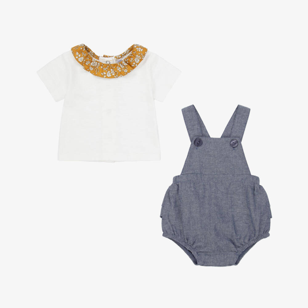 Absorba-Baby Girls Blue Dungaree Set | Childrensalon Outlet