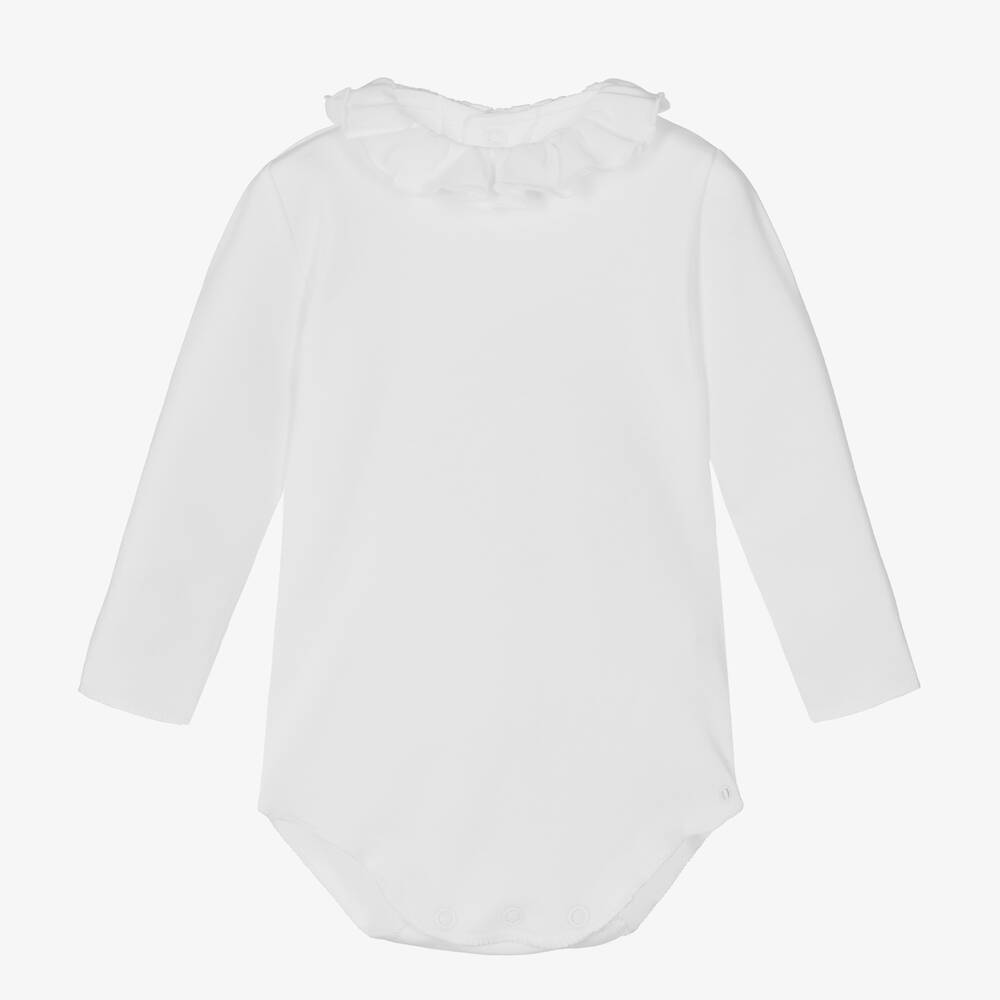 Absorba Baby White Cotton Frill Collar Bodysuit Childrensalon Outlet