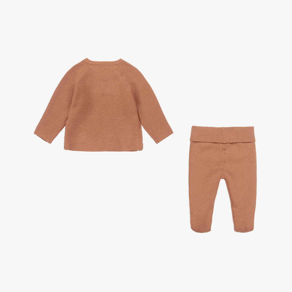Absorba-Beige Cotton Knitted 2 Piece Babygrow | Childrensalon Outlet