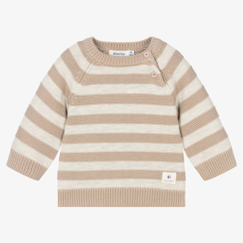 Absorba - Beige Stripe Knitted Cotton Sweater | Childrensalon
