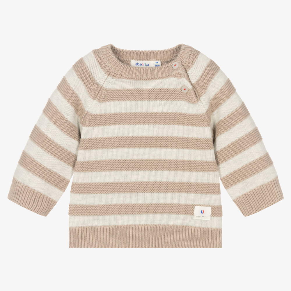 Absorba - Gestreifter Baumwoll-Strickpullover Beige | Childrensalon