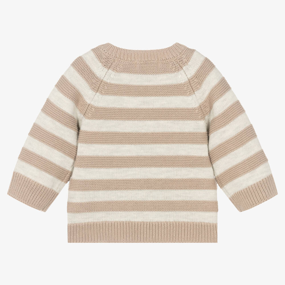 Absorba-Beige Stripe Knitted Cotton Sweater | Childrensalon Outlet