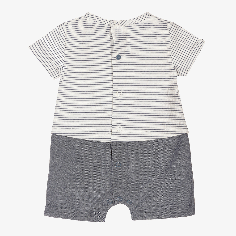 Absorba-Blue Chambray Stripe Shortie   | Childrensalon Outlet
