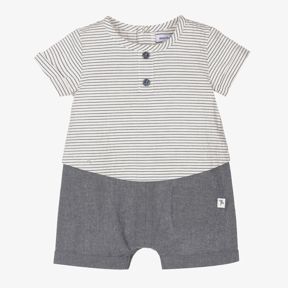 Absorba - Blue Chambray Stripe Shortie   | Childrensalon