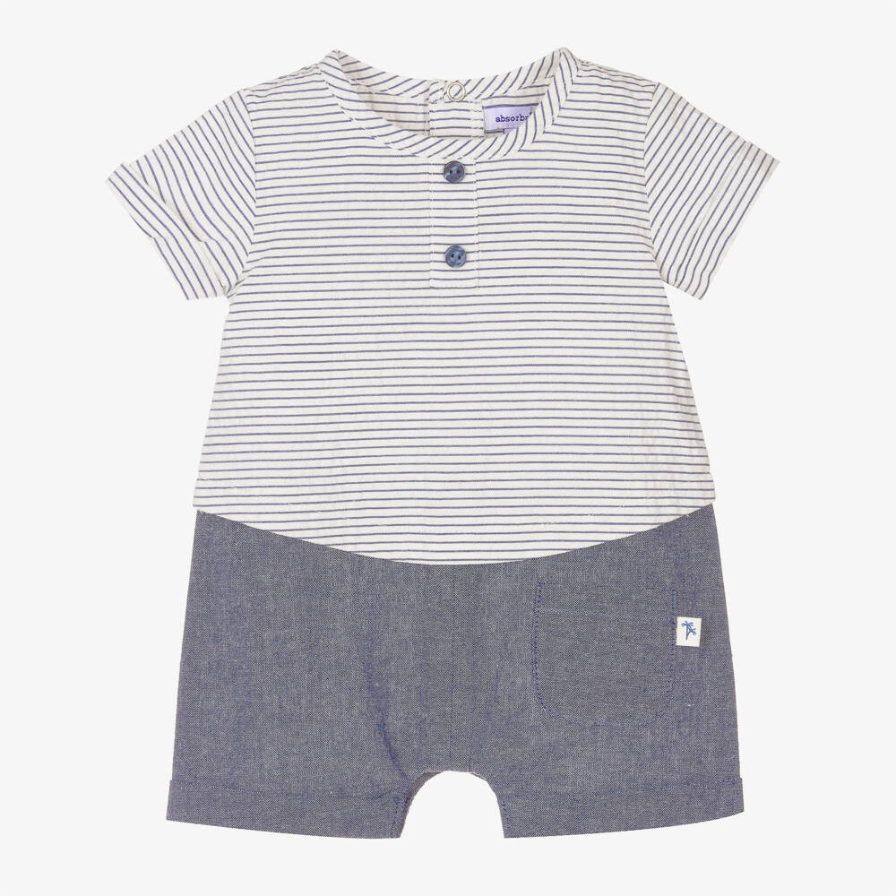 Absorba-Blue Chambray Stripe Shortie   | Childrensalon Outlet