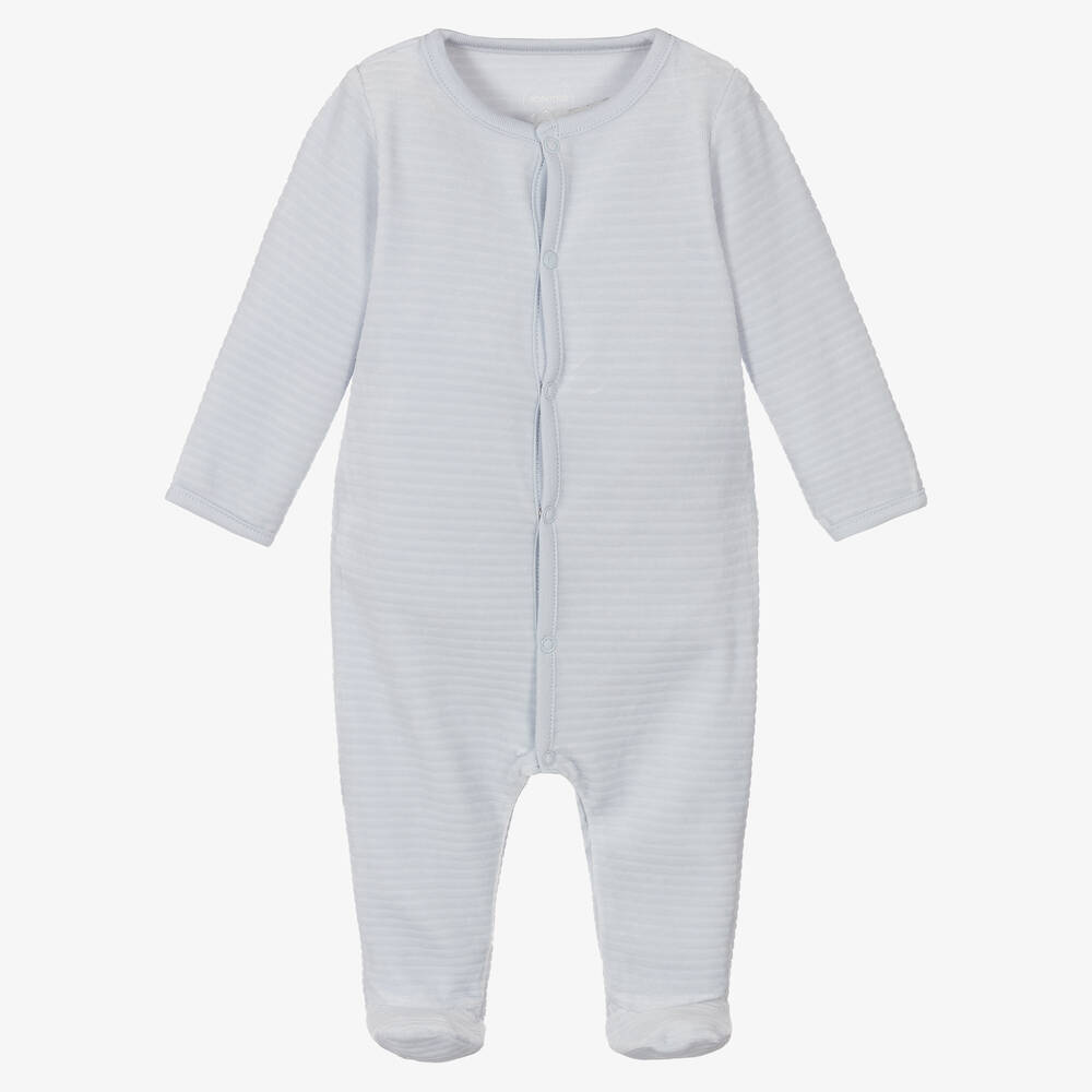 Absorba - Blue Cotton Velour Babygrow | Childrensalon