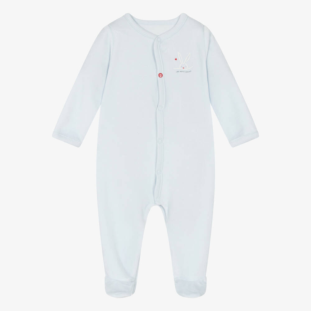 Absorba - Blue Cotton Velour Bunny Babygrow | Childrensalon