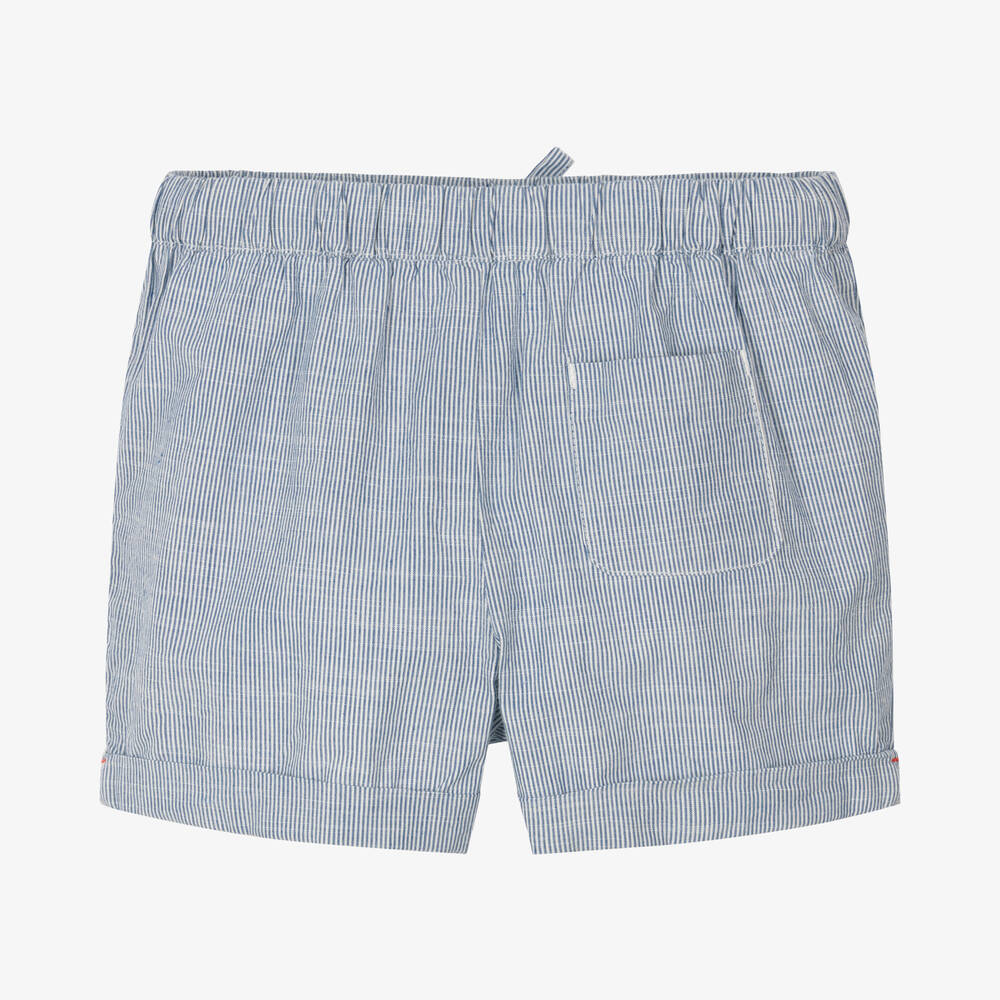 ابسوربا-شورت قطن عضوي أكسفورد مقلم لون أزرق وأبيض | Childrensalon Outlet
