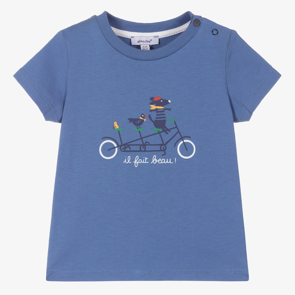 Absorba - Blaues Baumwoll-T-Shirt mit Fahrrad (J) | Childrensalon