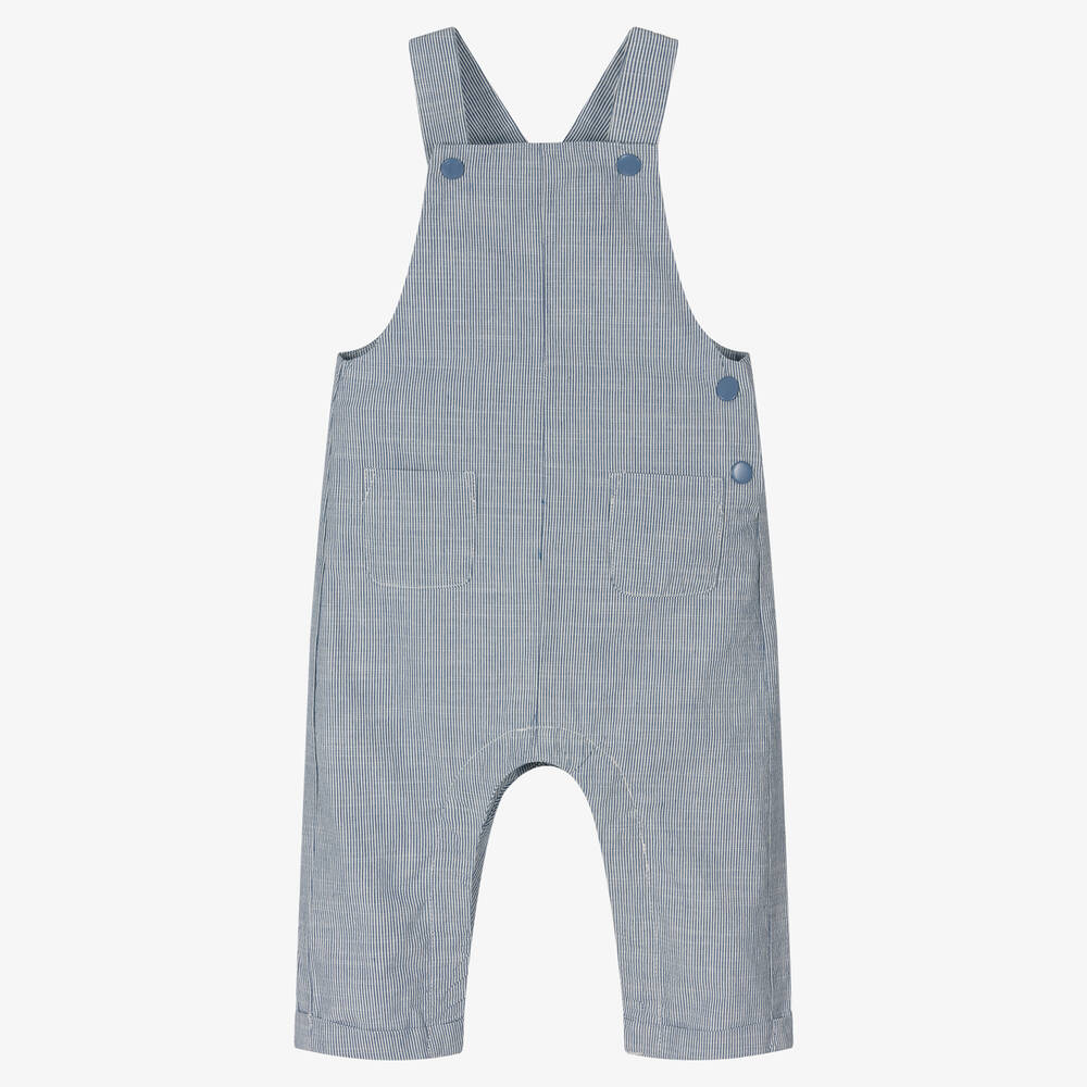 Absorba - Boys Blue Organic Cotton Stripe Dungarees | Childrensalon