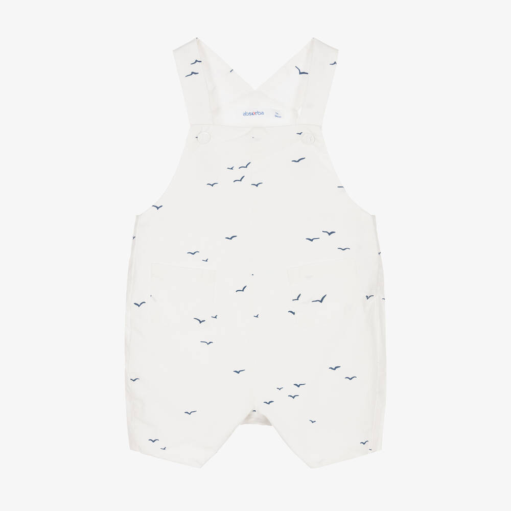 Absorba - Boys White Organic Cotton Dungaree Shorts | Childrensalon