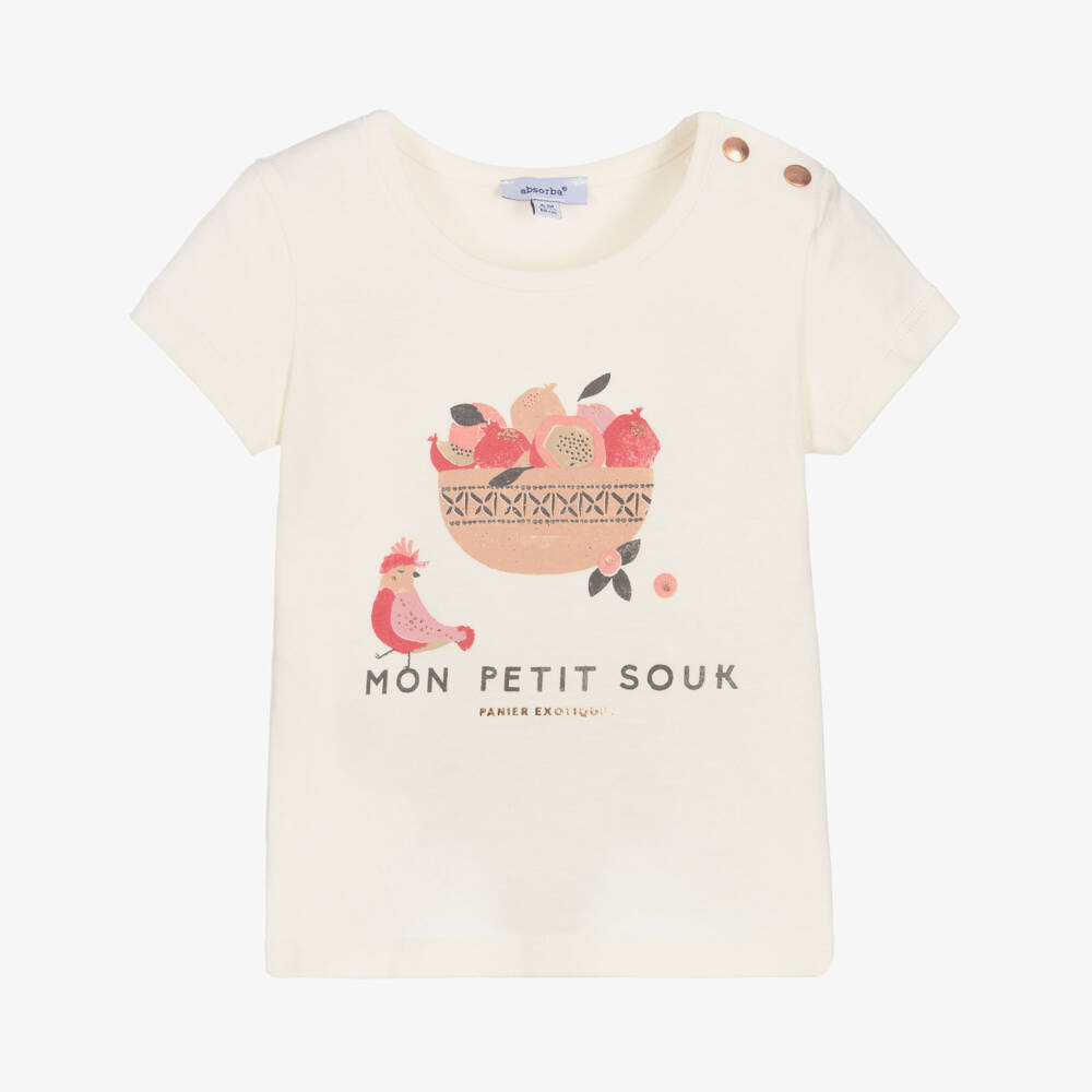 Absorba-Girls Ivory Cotton T-Shirt | Childrensalon Outlet